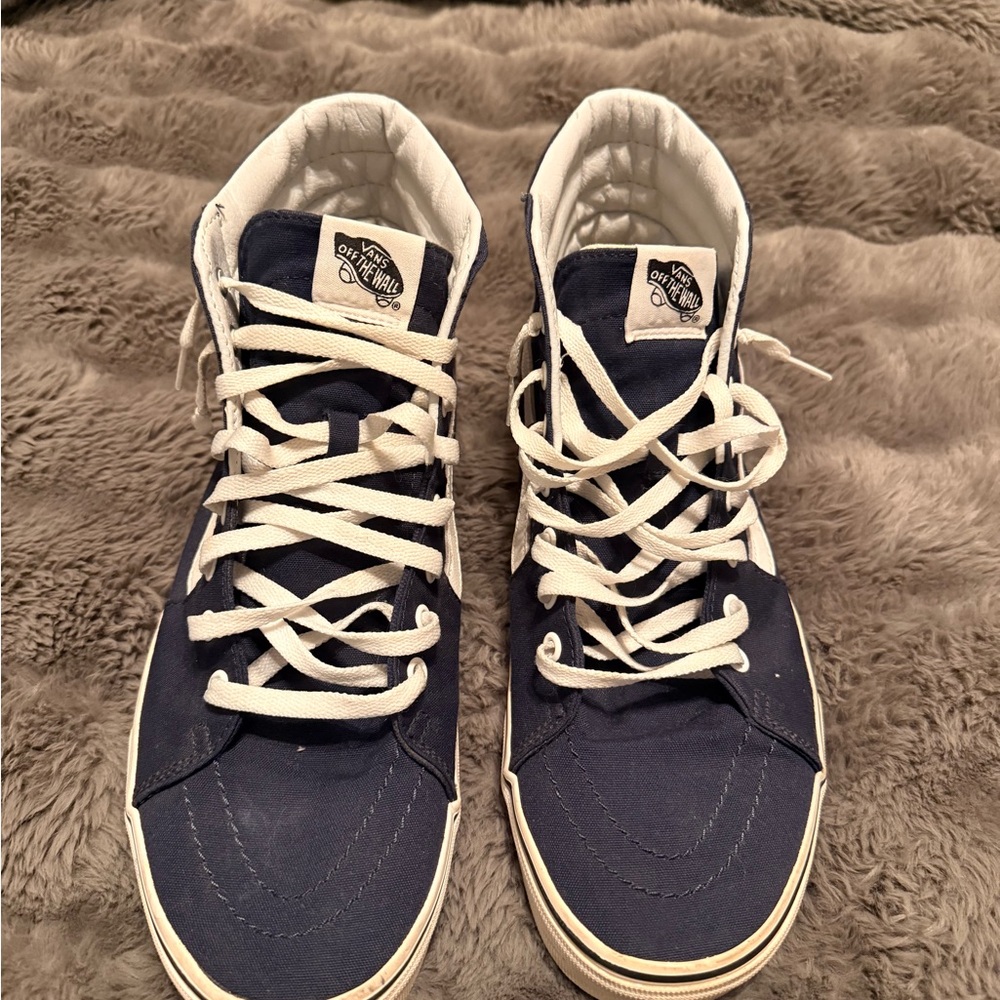 Vans Men's Blue and White High-Top Sneakers